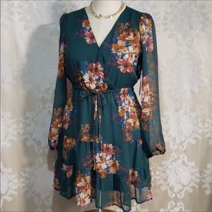 Altar'd State Floral Mini Dress - Teal and Multicolor